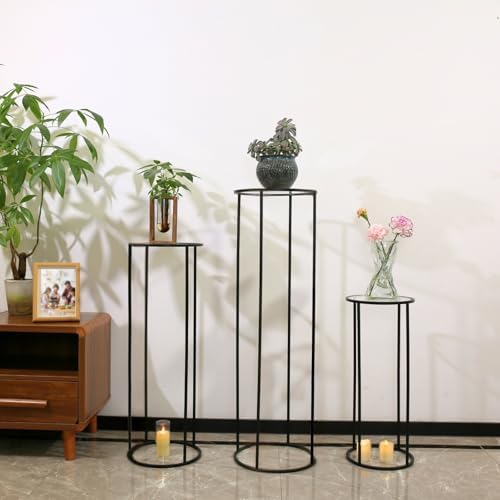 3PCS Round Black Metal Plant Stand for Party and Wedding