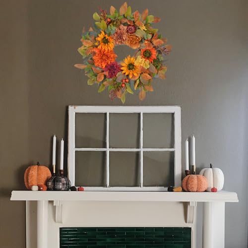 24-26 Inch Fall Wreath with Orange Artificial Pumpkin for Autumn Front Door Decor
