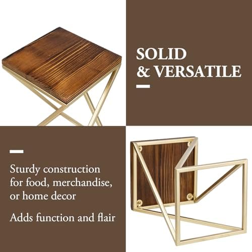 MyGift Dessert Riser Stands Modern Brass Wood Pedestal Set
