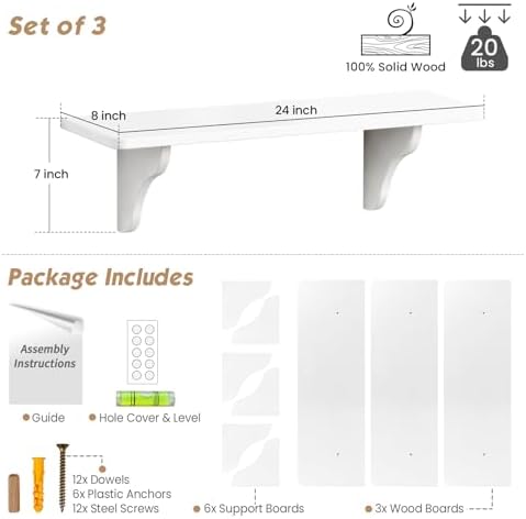 Forbena 24 Inch Wall Shelves Set of 3 White