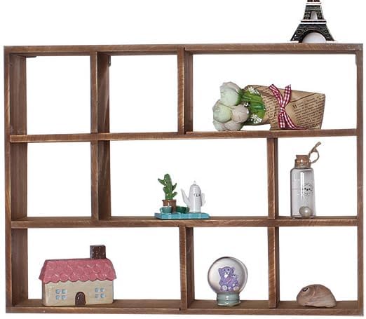AZOFIA Shadow Box Display Shelf with 9 Slots Brown Style I