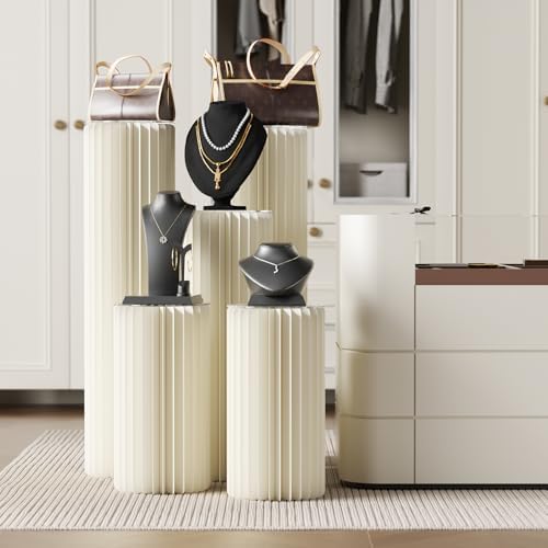 HeiMma 5 Pack White Cylinder Pedestal Stands for Party Displays
