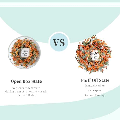 Bibelot Fall Wreaths 22 Inch Lambs Ears Leaves Yellow Flowers Hello Fall Sign Front Door Porch Farmhouse Decor