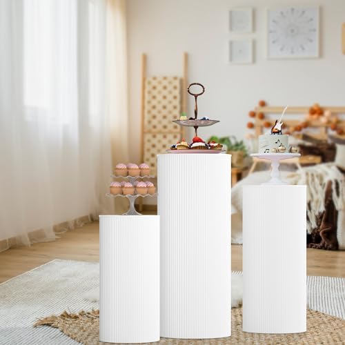 3Pcs White Cylinder Pedestal Stands for Party