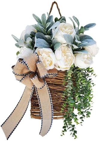 Elegant Floral Door Hanger Wreath with Rattan Frame