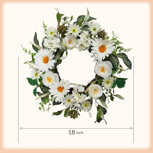 18 Inch Spring Summer Artificial Flower Wreath for Front Door