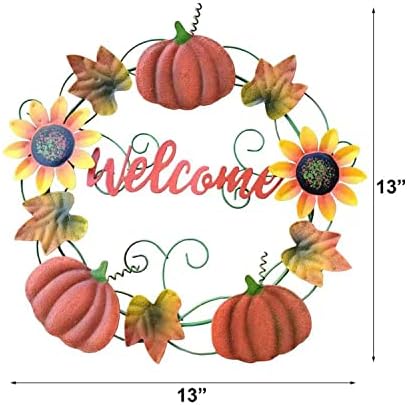 YUMBOR Metal Fall Pumpkin Welcome Wreath Front Door Decor