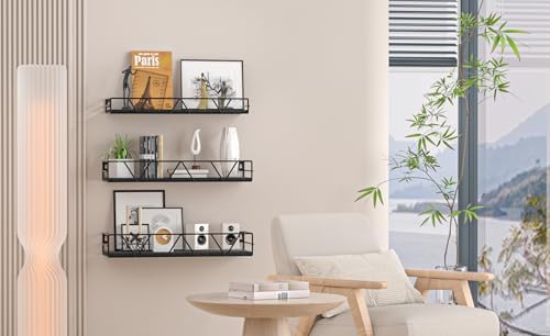 Set of 3 Floating Shelves Black Modern Wall Mount