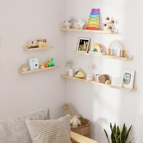 Vivelove Picture Ledge Shelf Set of 2 Natural 16 Inch Floating Shelves