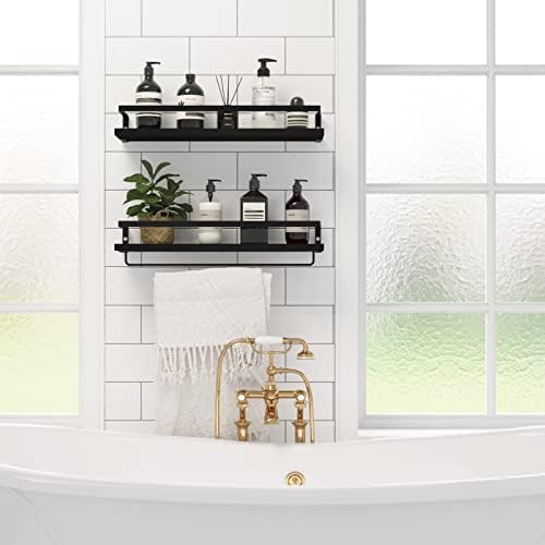 Floating Shelves for Wall Set of 2 Black with Towel Bar