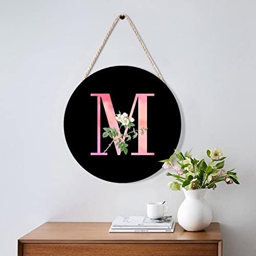 Farmhouse Door Hanger White Flower Pink Letter M Wood Sign