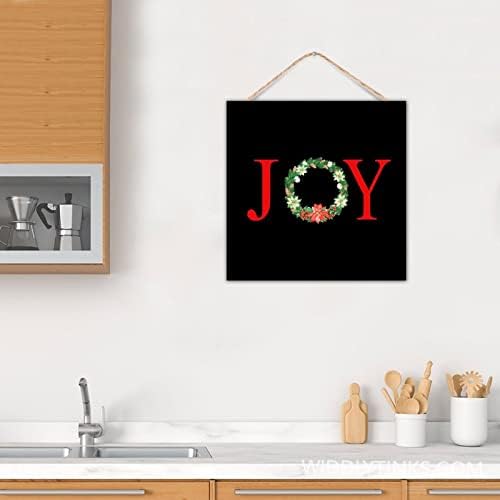 Joy Christmas Botanical Wreath Wooden Sign Door Hanger Decor 12x12in