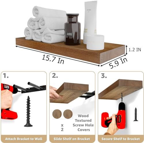 IAE Walnut Floating Wall Shelves Set of 2 16 Inch