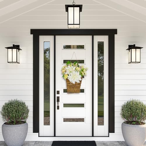 Cream Hydrangea Door Wreath Basket 2024 Wildflowers Front Door Decor