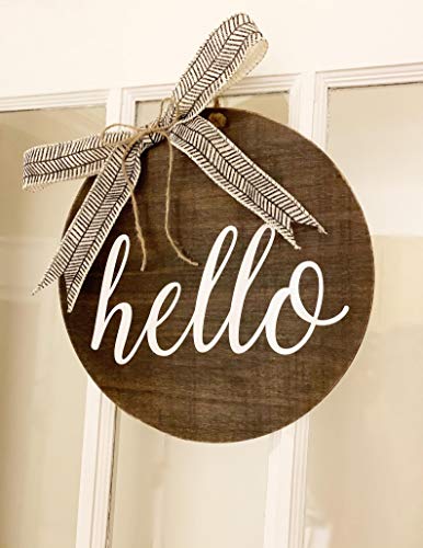 Hello Wreath Door Decoration Black and White Front Door Wreath Chevron Round Wood Wreath