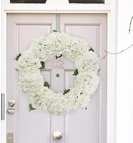24-Inch White Hydrangea Wreath - Real Touch Artificial Flowers for Front Door Wall or Mantel