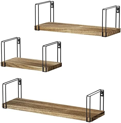 SRIWATANA Rustic Floating Shelves Set of 3 - 17 Inch Carbonized Black