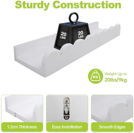 Varbonia Floating Nursery Book Shelves for Wall 4 Tier Storage with Wooden Pegs