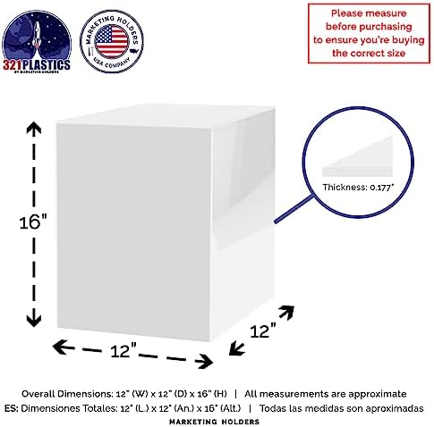 White Acrylic Display Box 12x12x16 with Open Side No Lid