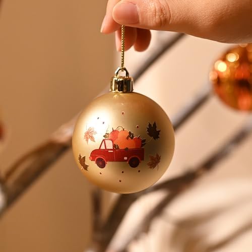 DECOR BY HANNAH Fall Harvest Tree Decorations 20ct Gold Orange Shatterproof Ball Ornament Set