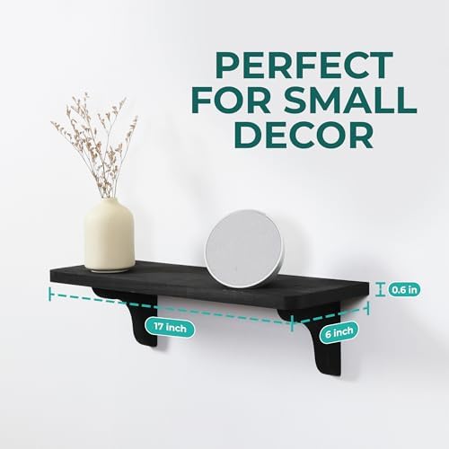 Real Wood Black Wall Shelves 17 Inch 2 Pack