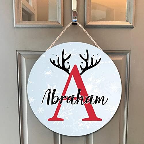 Personalized Farmhouse Door Hanger with Christmas Antlers Alphabet A Wood Sign for Kids Girls Women 10x10in