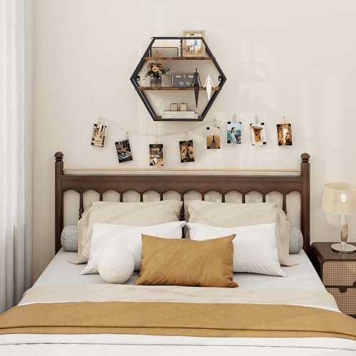 Hexagon Floating Shelves Decorative Wall Shelf Rustic Brown Black