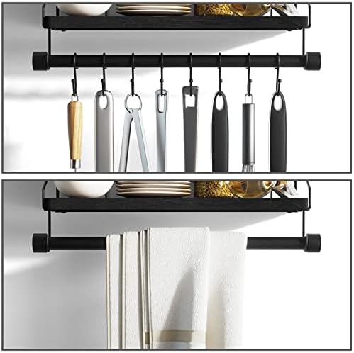 Alsonerbay Floating Wood Shelf with Hooks and Towel Bar