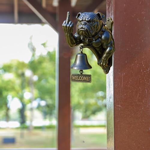 Funny Bulldog Doorbell with Middle FingerWelcoming DecorHome AccentHanging OrnamentRustic Iron Design