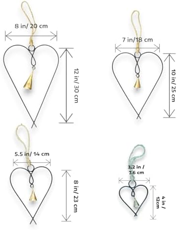 Mango Gifts Set of 4 Metal Heart Wall Art with Bells