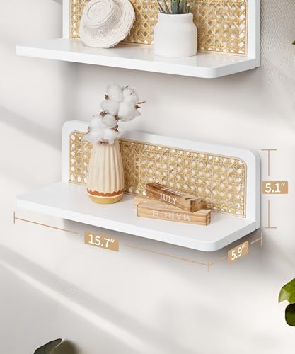 Mazjoaru Rattan Wall Shelf Set of 2 Handmade Floating Shelves for Living Room and Bedroom