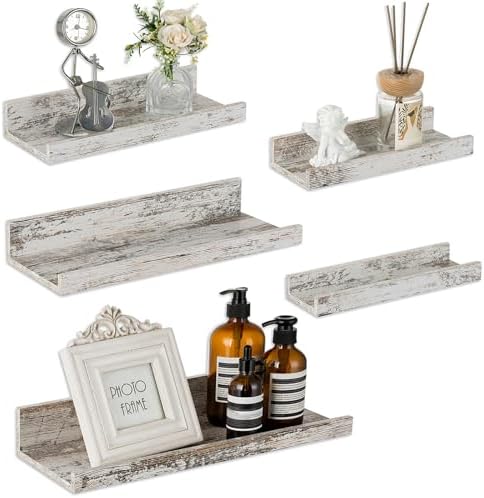 Walasis Rustic White Wall Mounted Floating Shelves