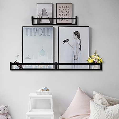 AZSKY Classic Black Wooden Floating Shelves Set of 3