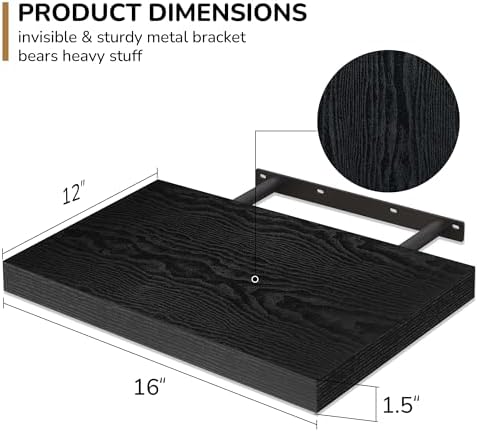 Fun Memories Floating Shelves 2 Pack 16x12x15 Rustic Black