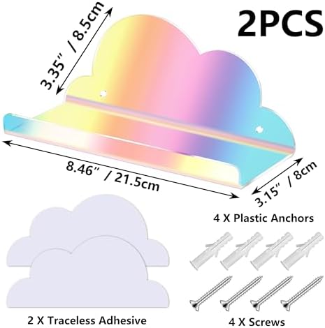 Lesnala 2Pcs Cloud Floating Shelf Acrylic Wall Mount with Stickers and Screws