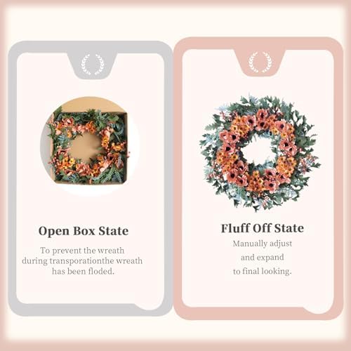 20 Inch Artificial Autumn Wreath for Front Door Fall Decor