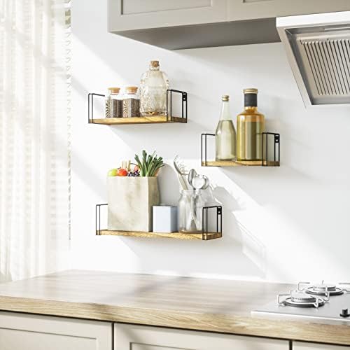 SRIWATANA Rustic Floating Shelves Set of 3 - 17 Inch Carbonized Black
