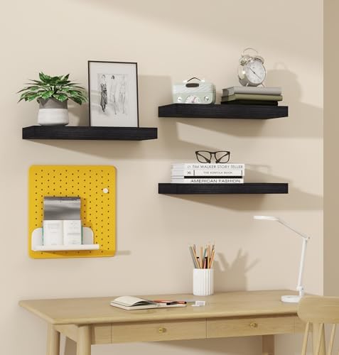 Vervida Floating Shelves Set of 3 Black 15 Inch Wall Mount