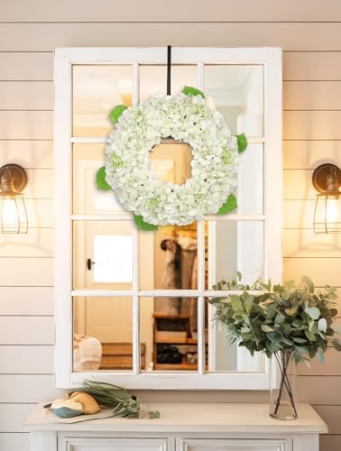 20 Inch Artificial White Hydrangea Door Wreath