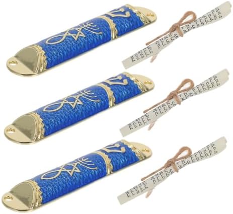 3 Sets Mezuzah Cases with Traditional Jewish Door Blessing Decor