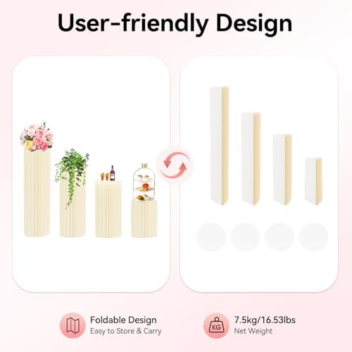 4 Pcs Foldable Cardboard Column Pedestal for Wedding Decor