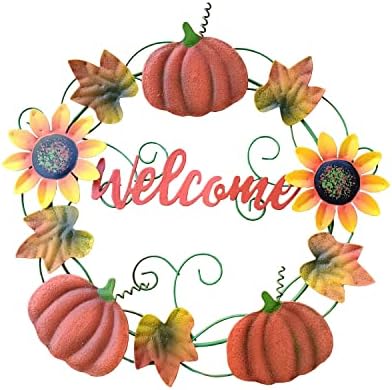 YUMBOR Metal Fall Pumpkin Welcome Wreath Front Door Decor
