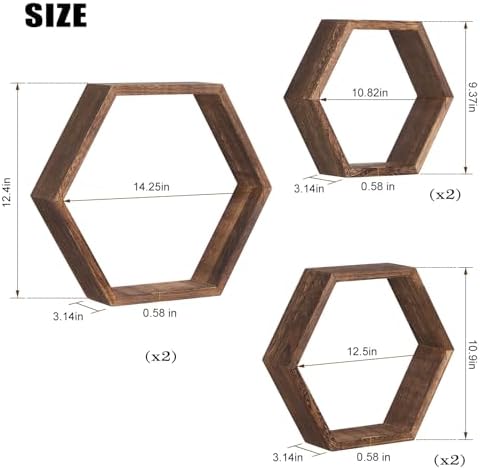 Novimango Hexagon Floating Shelves Set of 6 Rustic Brown