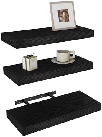 Vervida Floating Shelves Set of 3 Black 15 Inch Wall Mount