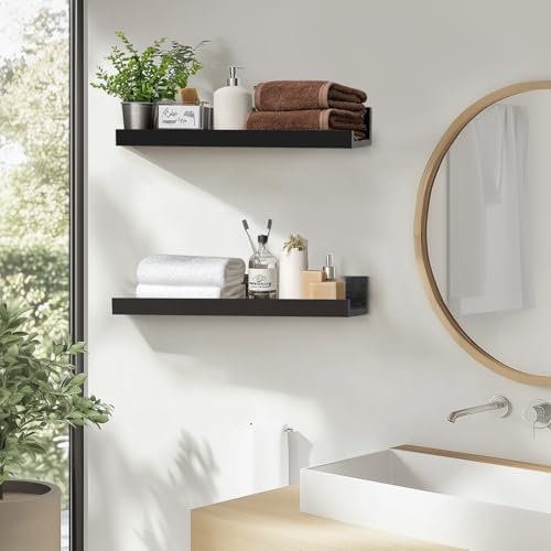 Muzilife 12 Inch Floating Wall Shelves Set of 2 Black