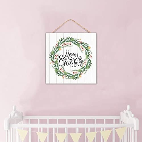 Winter Door Hanger Wreath Wooden Sign 12x12in
