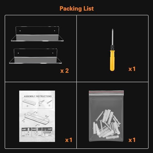 12 Inch L-Shaped Acrylic Floating Shelf 2 Pack