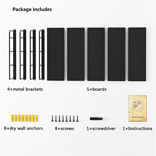 MXCSE Floating Shelves 5pcs Black Wall Mount
