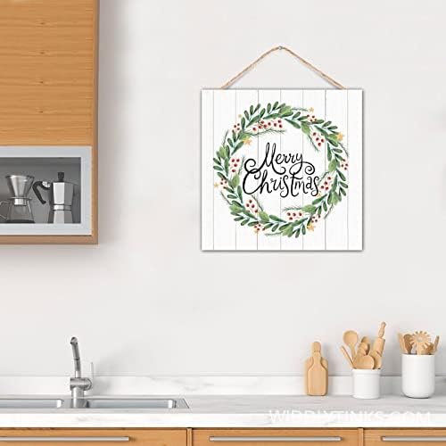 Winter Door Hanger Wreath Wooden Sign 12x12in