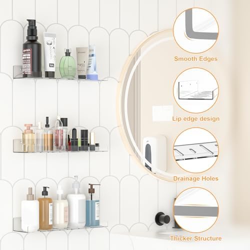 2 Pack Adhesive Floating Shelves for No Drilling Wall Storage